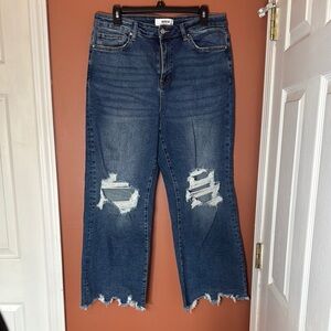 Distressed crop jeans